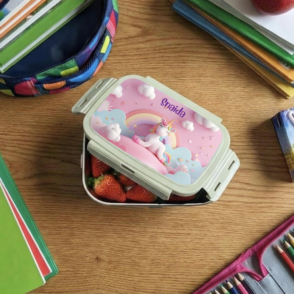 Custom Steel Snack Box & Lunch Box for Kids - Unicorn Design - Chatterbox Labels - Lunch Box