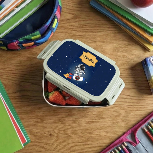 Custom Steel Snack Box & Lunch Box for Kids - Space Design - Chatterbox Labels - Lunch Box