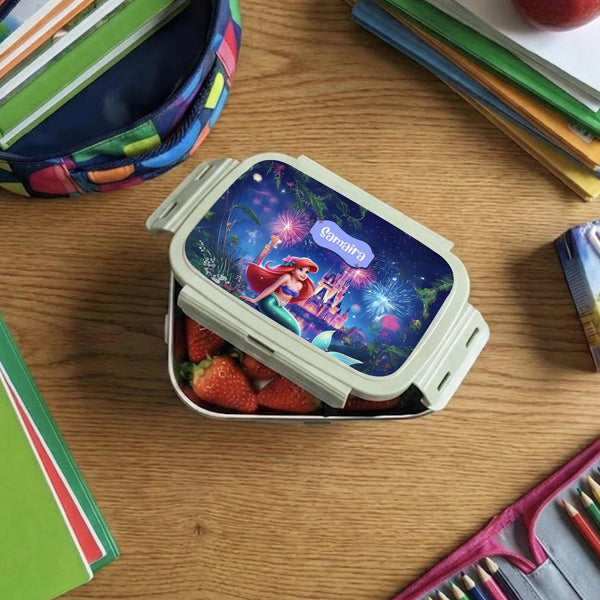 Custom Steel Snack Box & Lunch Box for Kids - Ariel Princess Design - Chatterbox Labels - Lunch Box