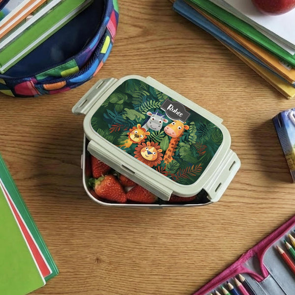 Custom Steel Snack Box & Lunch Box for Kids - Jungle Design - Chatterbox Labels - Lunch Box