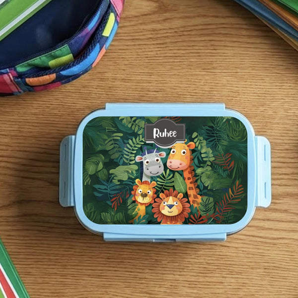 Custom Steel Snack Box & Lunch Box for Kids - Jungle Design - Chatterbox Labels - Lunch Box