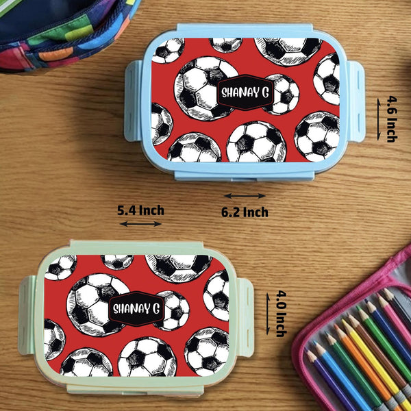 Custom Steel Snack Box & Lunch Box for Kids - Football Design - Chatterbox Labels - Lunch Box