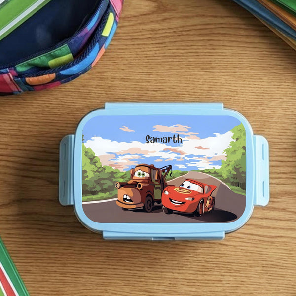 Custom Steel Snack Box & Lunch Box for Kids - Cars Design - Chatterbox Labels - Lunch Box