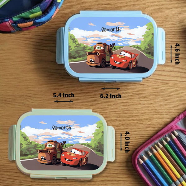 Custom Steel Snack Box & Lunch Box for Kids - Cars Design - Chatterbox Labels - Lunch Box