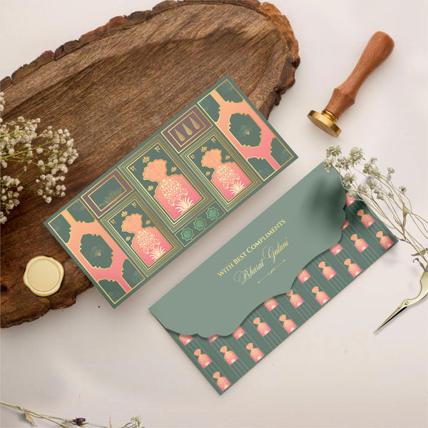 Luxe Gold Foil Money Envelopes - Olive Coral Motif - Chatterbox Labels - Luxe Envelopes