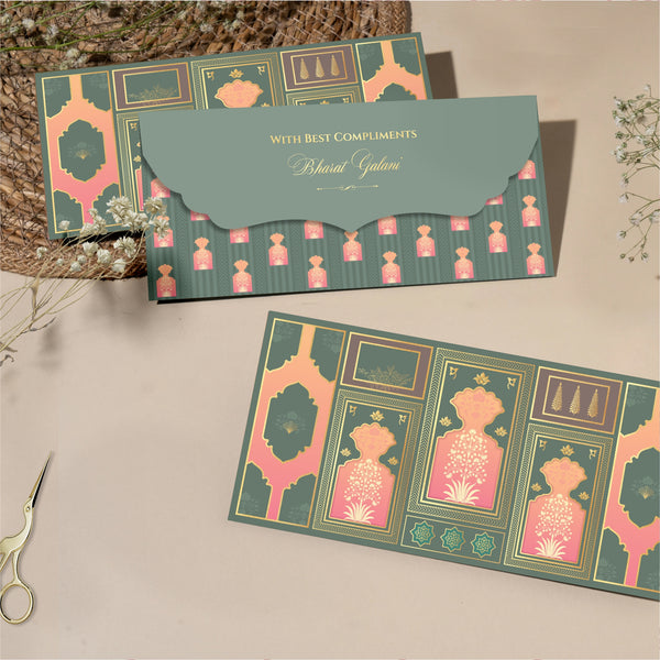 Luxe Gold Foil Money Envelopes - Olive Coral Motif - Chatterbox Labels - Luxe Envelopes