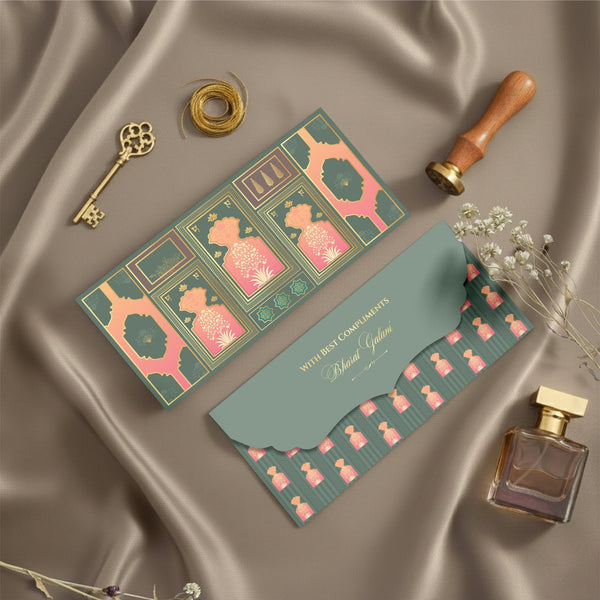 Luxe Gold Foil Money Envelopes - Olive Coral Motif - Chatterbox Labels - Luxe Envelopes