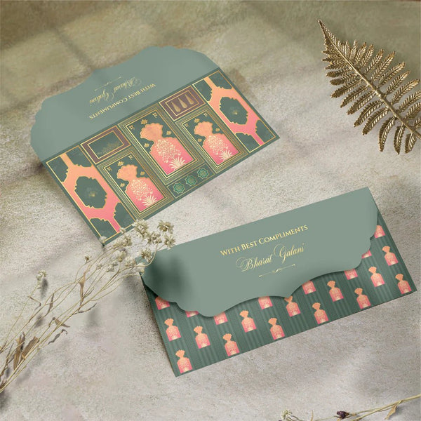 Luxe Gold Foil Money Envelopes - Olive Coral Motif - Chatterbox Labels - Luxe Envelopes