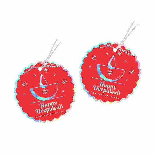 Happy Diwali Die-Cut Round Shape Gold Foil Gift Tags