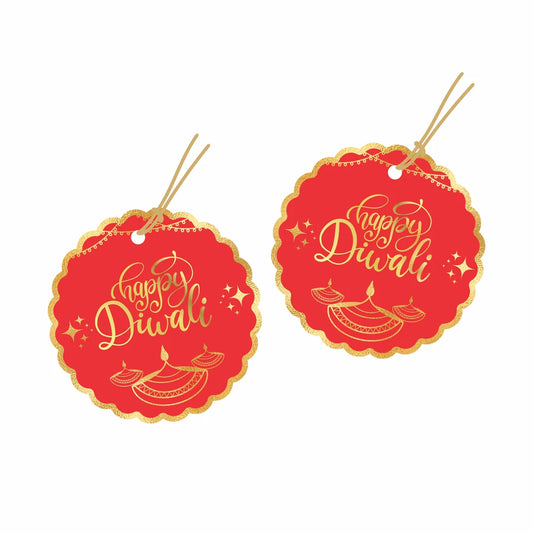 Happy Diwali Die-Cut Round Shape Gold Foil Gift Tags