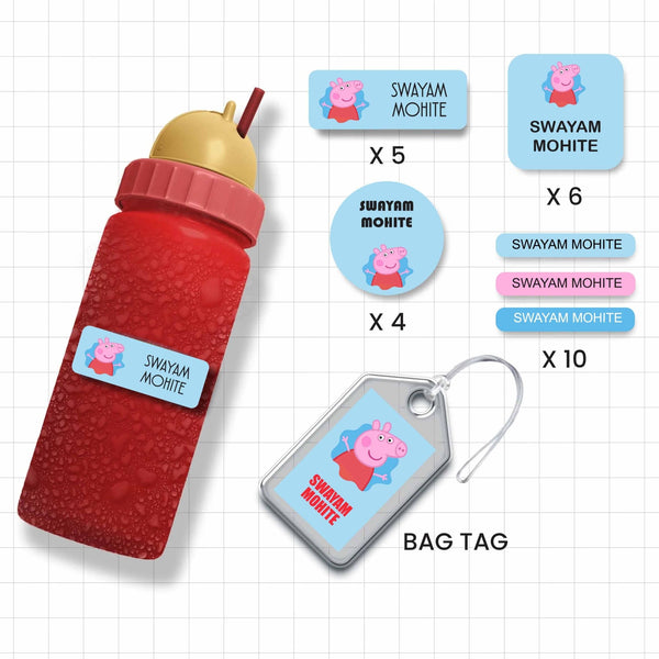 Assorted Shapes Waterproof Labels - Peppa Pig Theme - Chatterbox Labels - Personalised Waterproof Stickers - Opaque