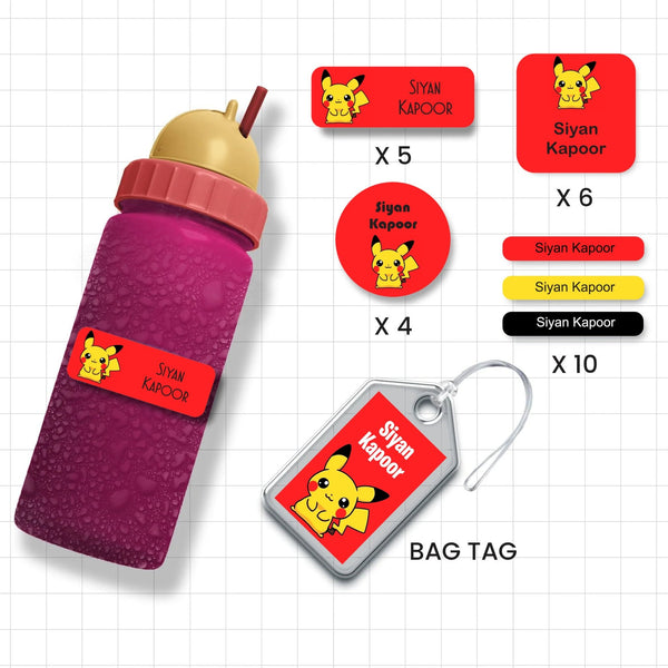 Assorted Shapes Waterproof Labels - Pokemon Theme - Chatterbox Labels - Personalised Waterproof Stickers - Opaque