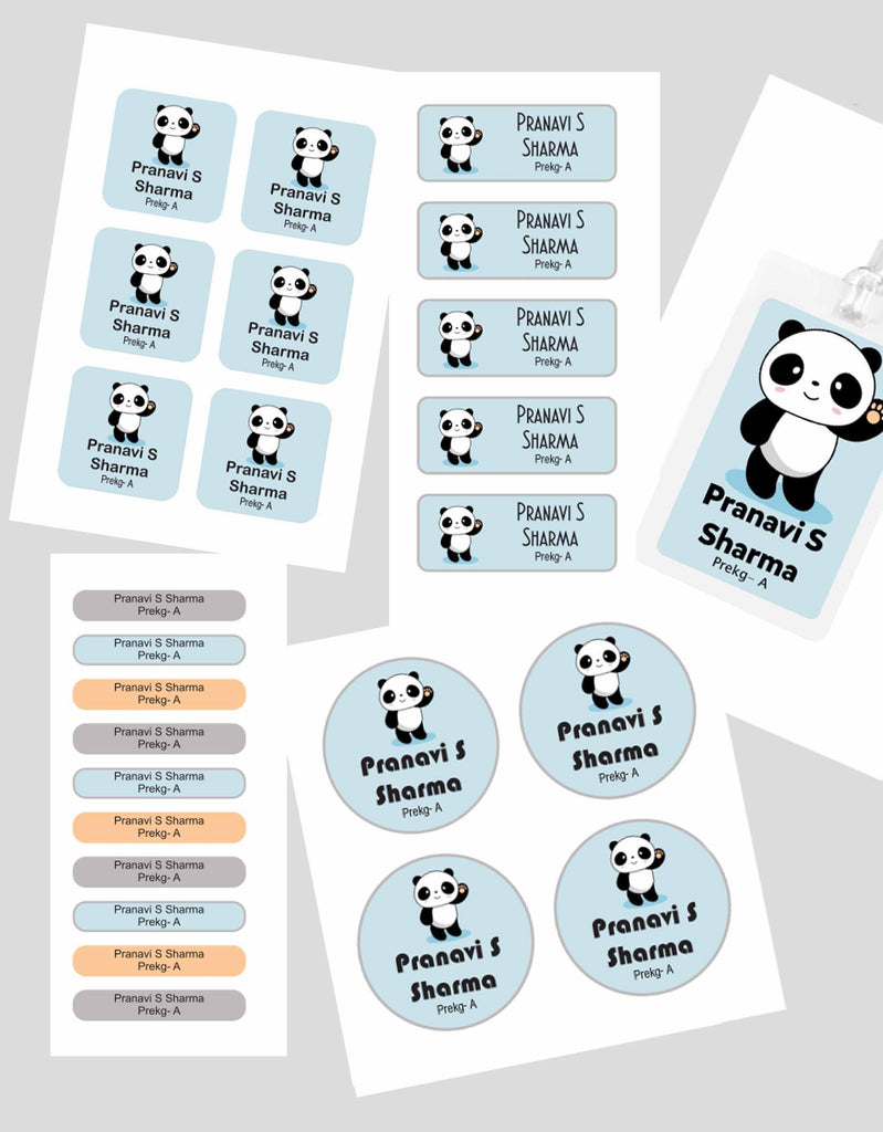 Waterproof personalised label pack. Panda Theme – Chatterbox Labels