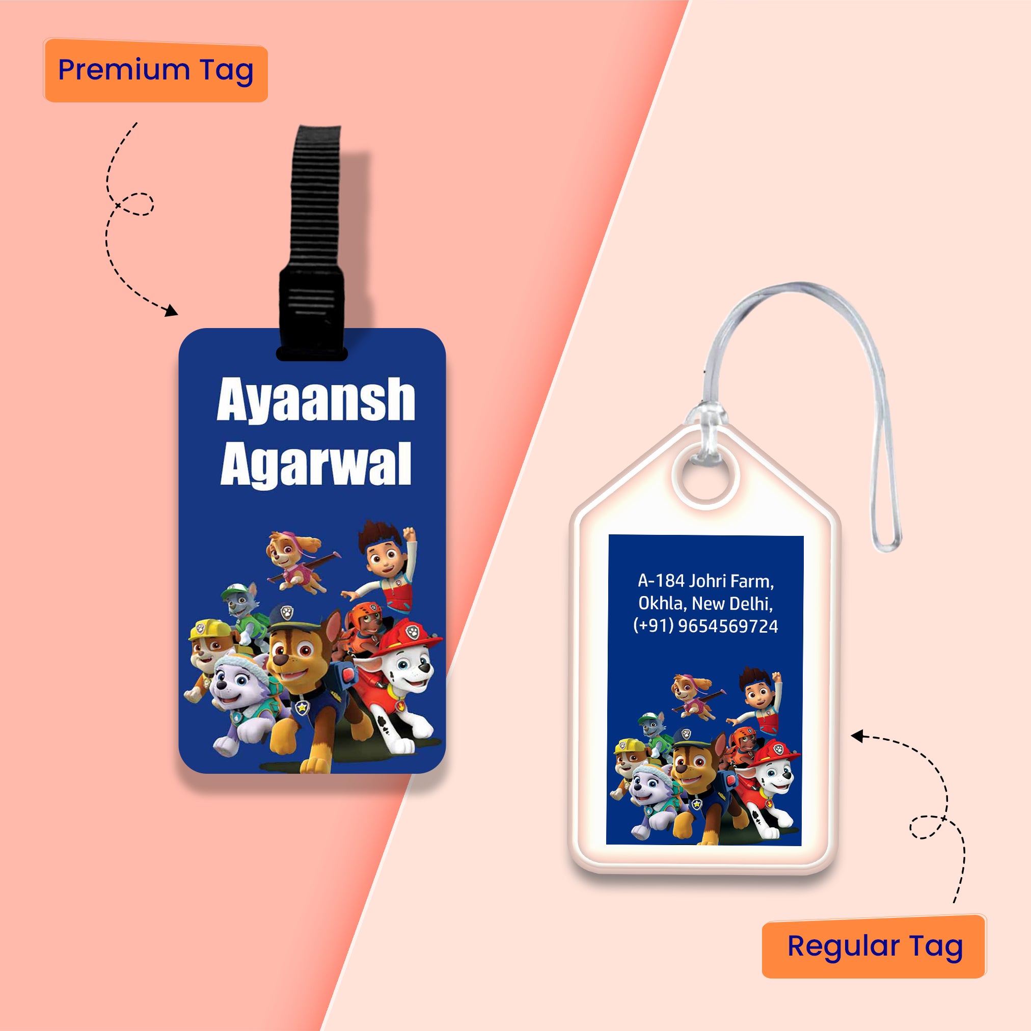 Personalized Bag Tags for Kids - Set of 5 - Paw Patrol Design