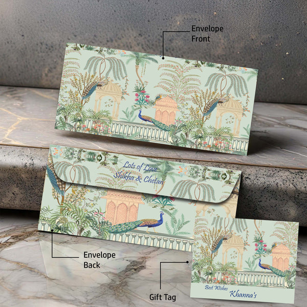 Personalised Money Envelopes - Peacock Garden Theme - Set of 20