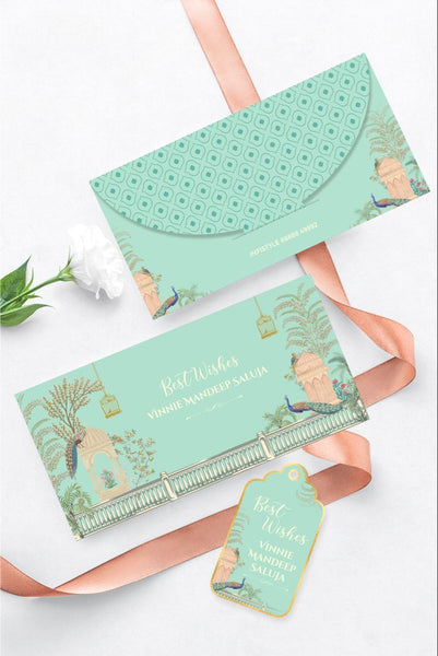 Luxe Gold Foil Money Envelopes - Peacock Garden Green - Chatterbox Labels - Luxe Envelopes