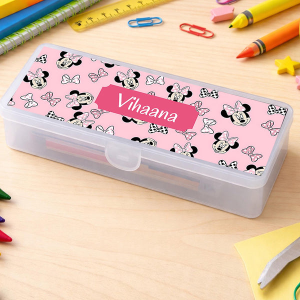 Personalised Pencil Box - Minnie Mouse Design - Chatterbox Labels - Pencil Box
