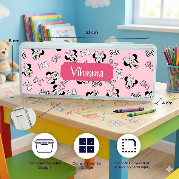 Personalised Pencil Box - Minnie Mouse Design - Chatterbox Labels - Pencil Box