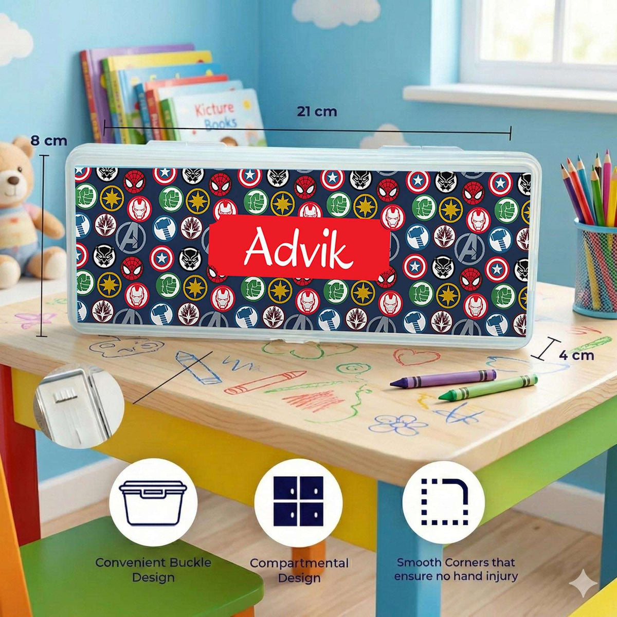 Personalised Pencil Box - Superhero Design - Chatterbox Labels - Pencil Box