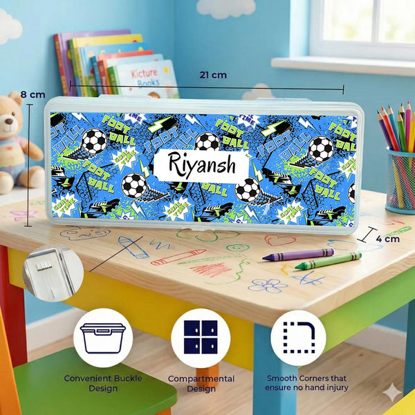Personalised Pencil Box - Football Design - Chatterbox Labels - Pencil Box