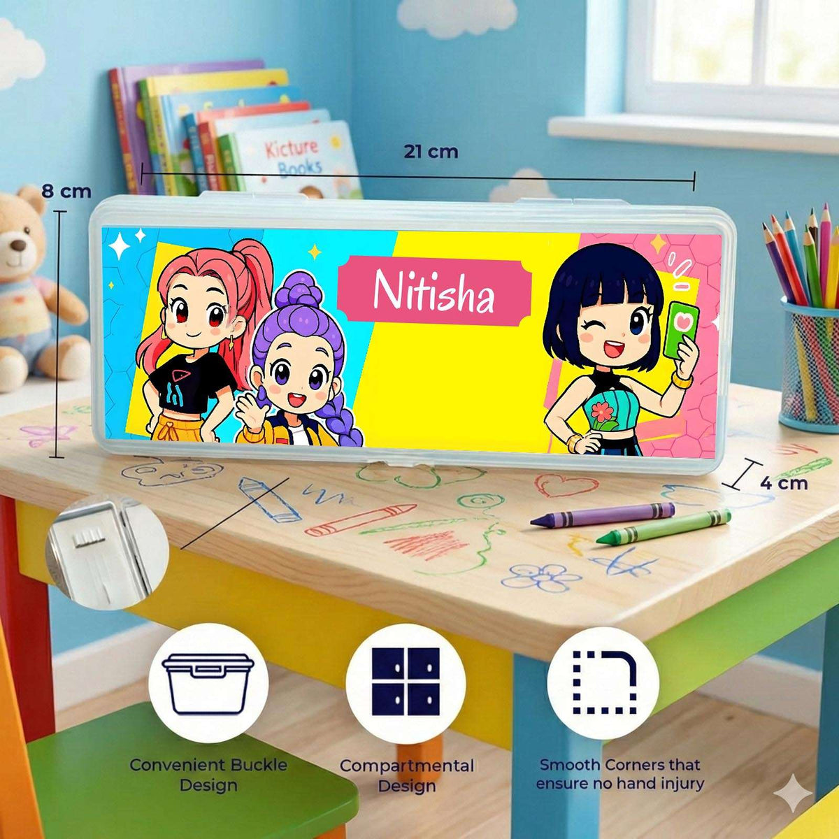 Personalised Pencil Box - Colourful K Pop Design - Chatterbox Labels - Pencil Box