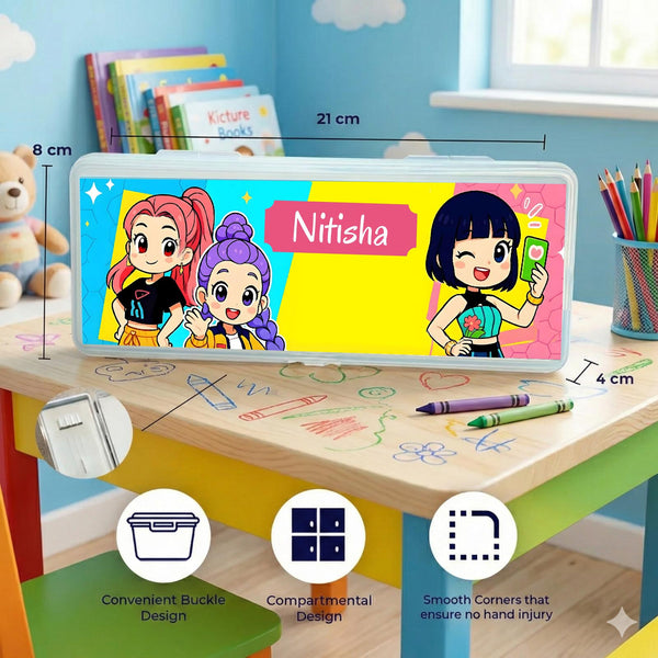 Personalised Pencil Box - Colourful K Pop Design - Chatterbox Labels - Pencil Box