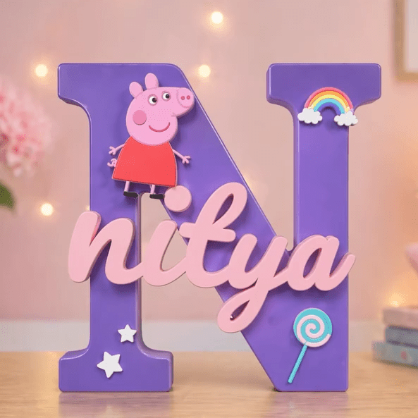 Peppa Pig Theme Personalised 3D Printed Name Stand - Chatterbox Labels-3D Printed Gifts