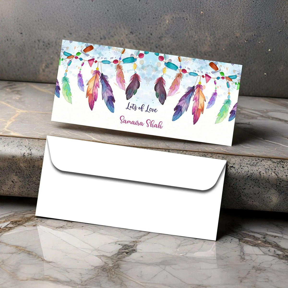 Personalised Money Envelopes - Colourful Feathers Theme - Set of 20 - Chatterbox Labels - Envelopes