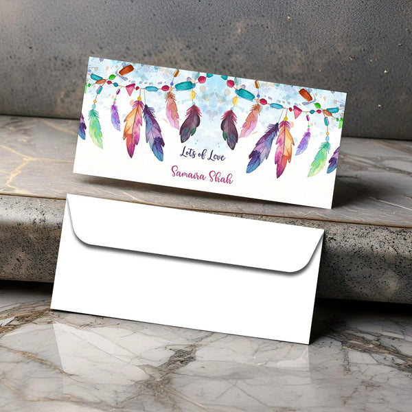 Personalised Money Envelopes - Colourful Feathers Theme - Set of 20 Chatterbox Labels