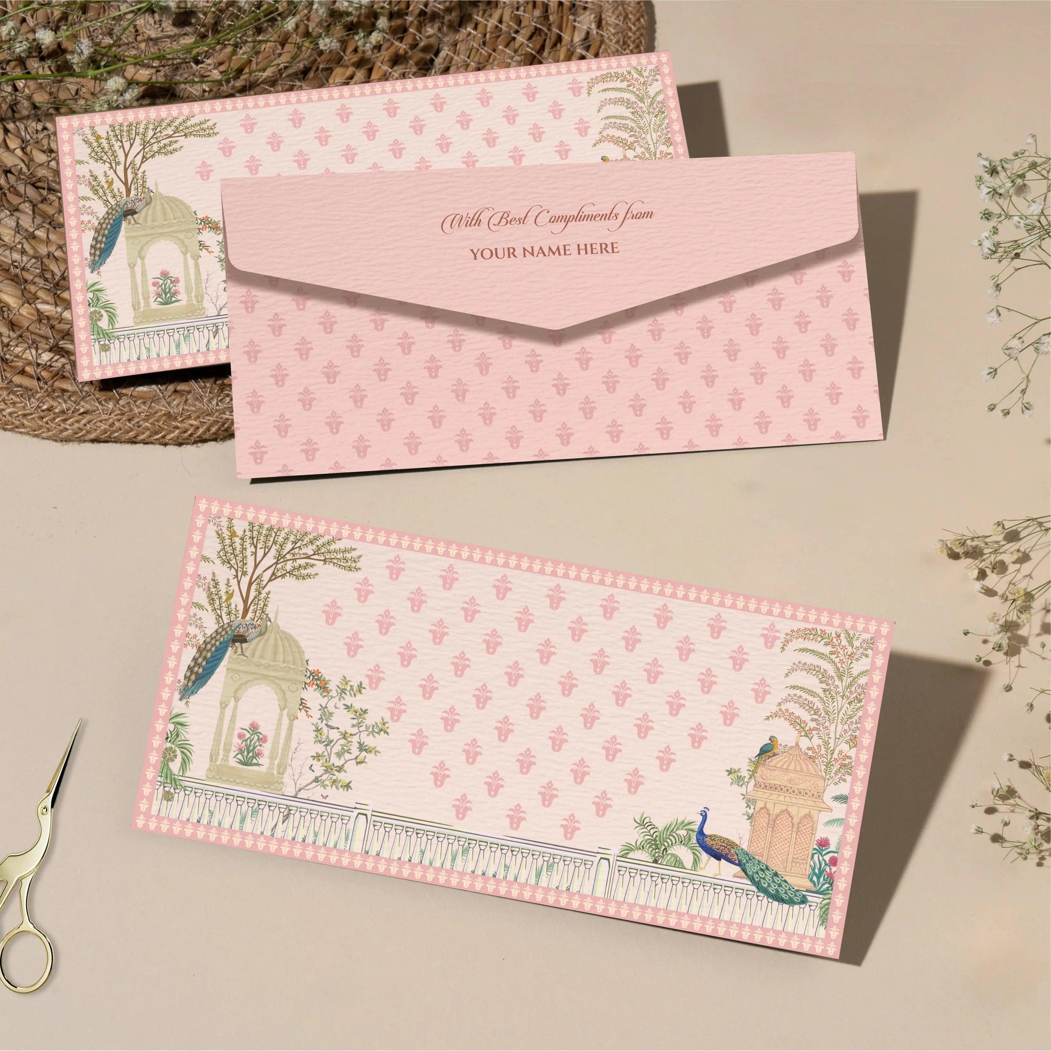 Personalised Money Envelopes - Pink Peacock - Set of 20 Chatterbox Labels