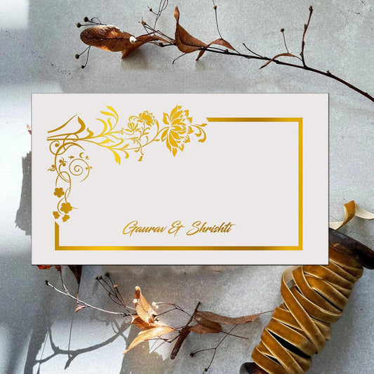 Personalised Gold Foil Note Cards - Corner Flowers - Set of 20 - Chatterbox Labels - Notecards