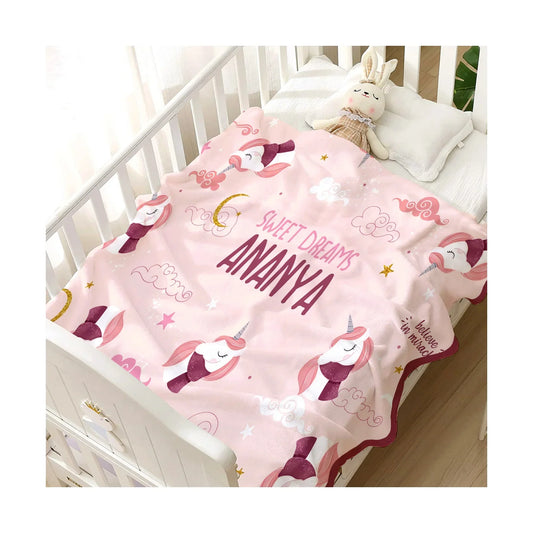 Perosnalised Cotton Blankets for Kids - Dreamy Unicorns Design - Chatterbox Labels - Blankets