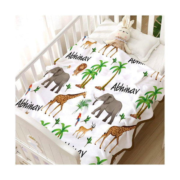 Perosnalised Cotton Blankets for Kids - Safari Snuggles design