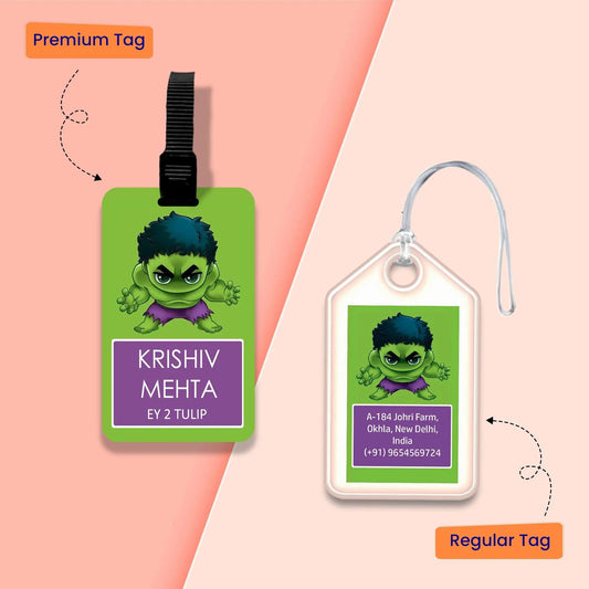 Personalized Bag Tags for Kids - Set of 5 - Baby Hulk Design - Chatterbox Labels - Bag Tags