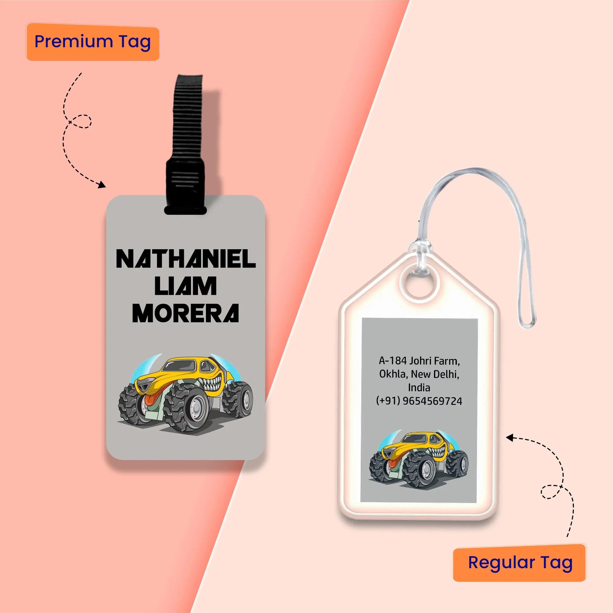 Personalized Bag Tags for Kids - Set of 5 - Monster Jam Design Chatterbox Labels