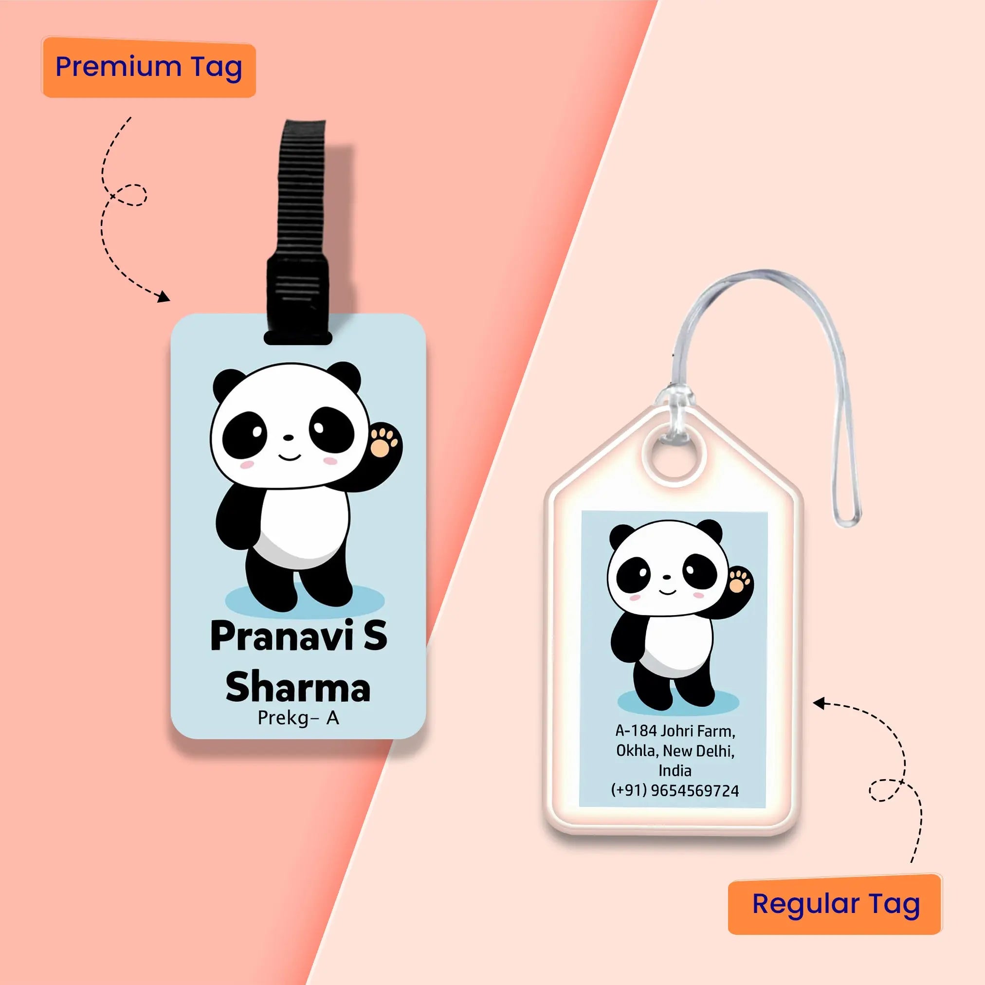 Personalized Bag Tags for Kids - Set of 5 - Panda Design Chatterbox Labels