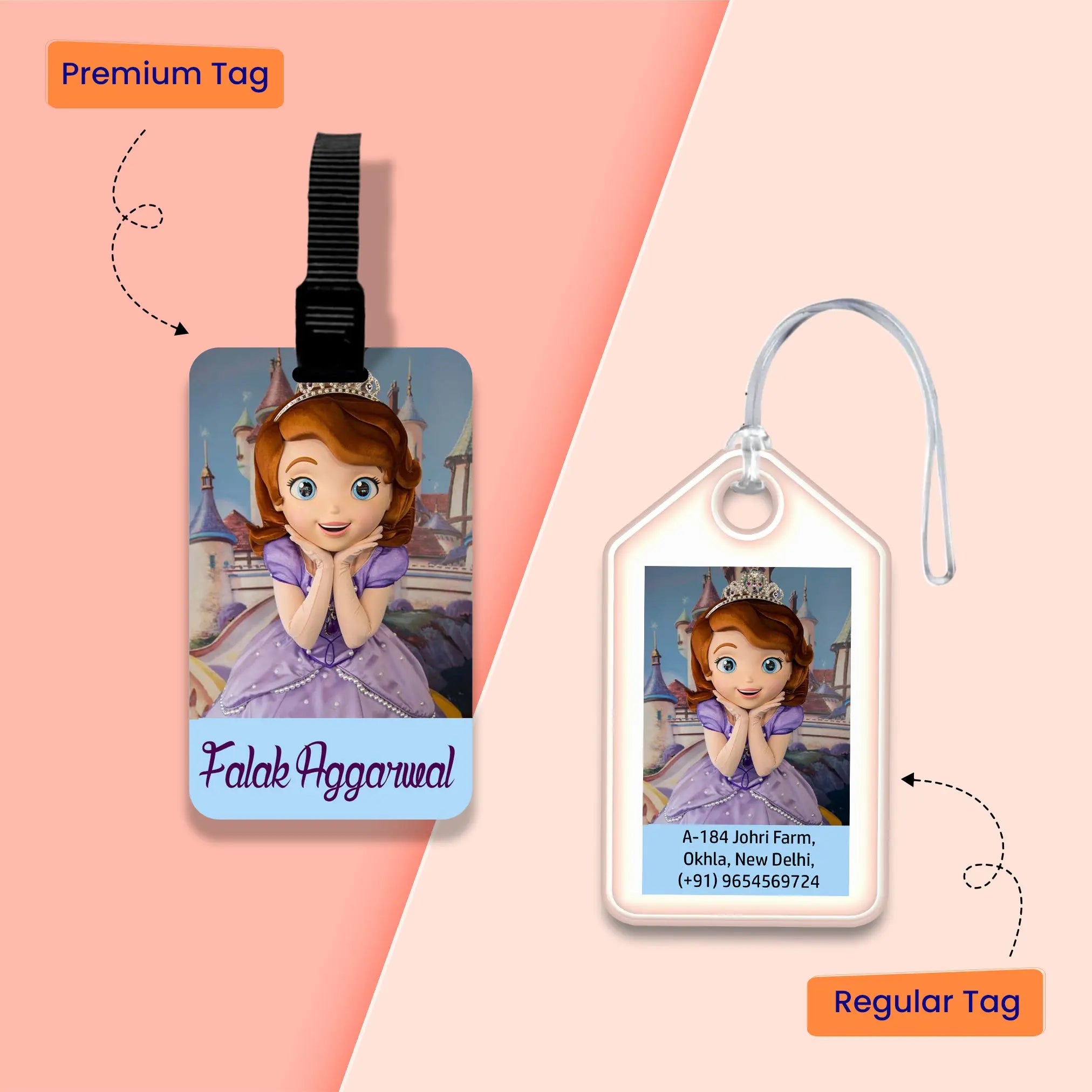 Personalized Bag Tags for Kids - Set of 5 - Princess Sophie Design Chatterbox Labels