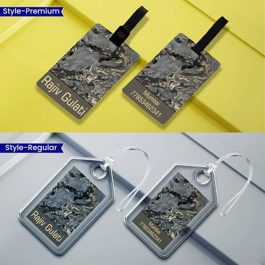 Personalized Luggage Tags - Black Marble Design - Chatterbox Labels - Luggage Tags
