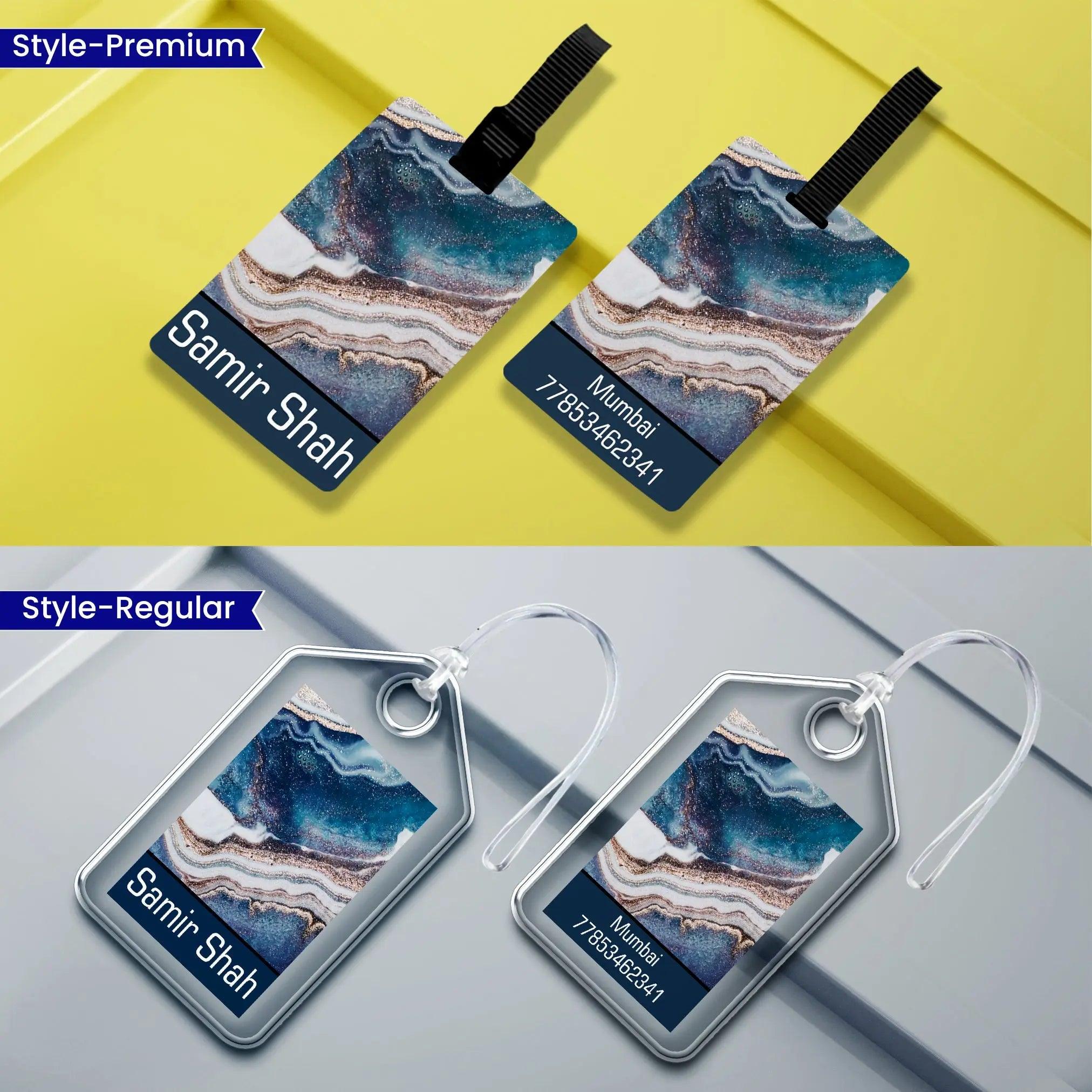 Personalized Luggage Tags - Blue Marble Design - Set of 5 Chatterbox Labels