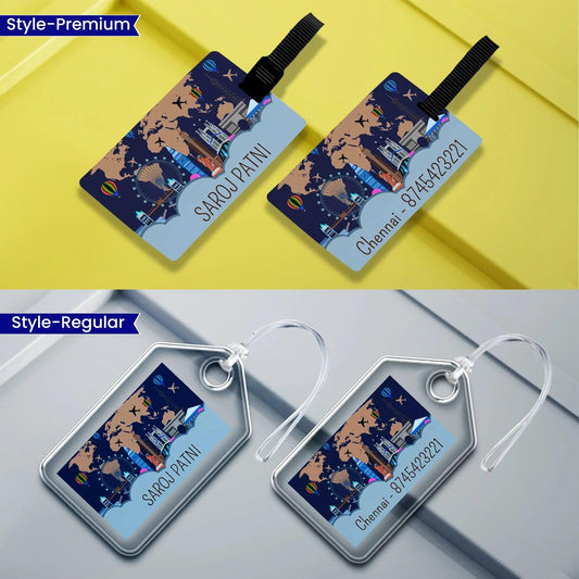 Personalized Luggage Tags - Travel The World Design - Chatterbox Labels - Luggage Tags