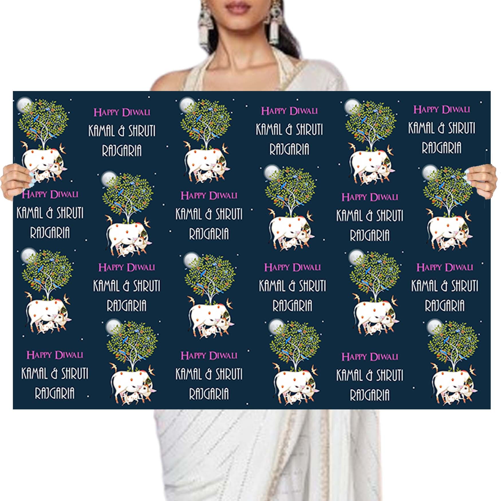 Personalised Happy Diwali Gift Wrapping Paper - Pichwai Design Chatterbox Labels