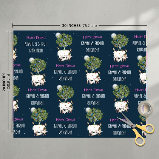 Custom Happy Diwali Gift Wrapping Paper - Pichwai Design - Chatterbox Labels - Wrapping Paper