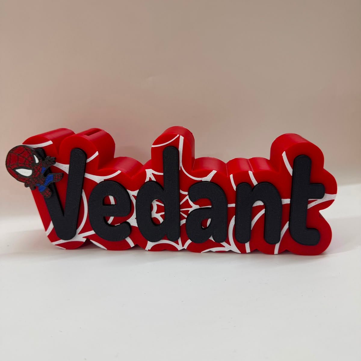 Personalised 3D Printed Name Piggy Bank in Spiderman Theme