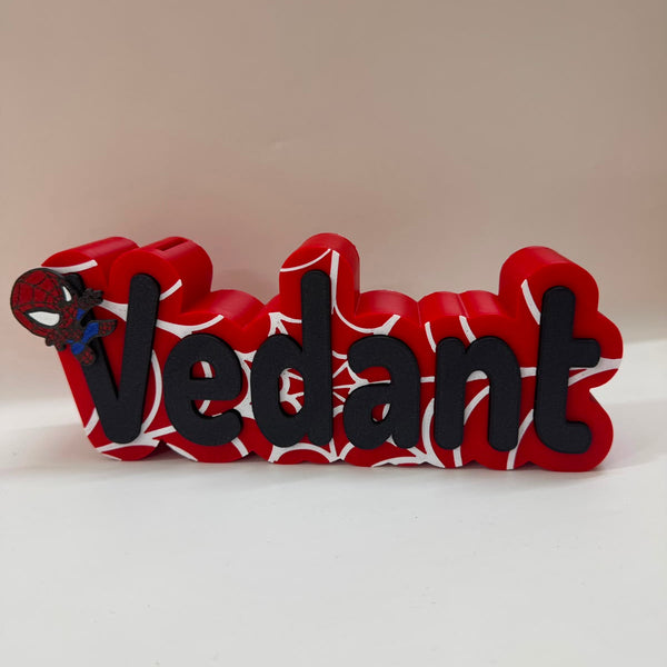 Personalised 3D Printed Name Piggy Bank in Spiderman Theme