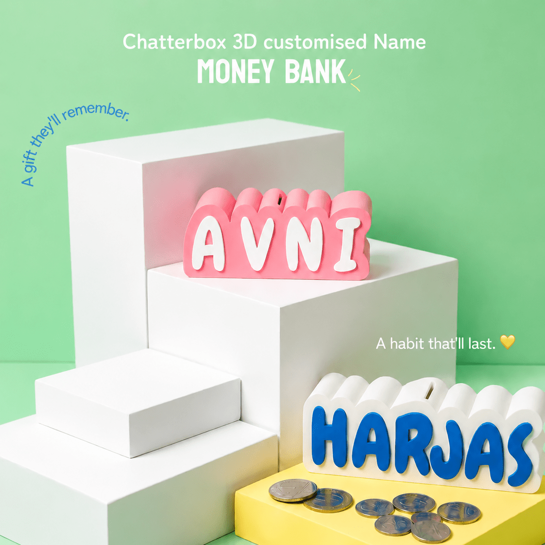 Personalised 3D Printed Piggy Bank with Name - Chatterbox Labels-3D Printed Gifts