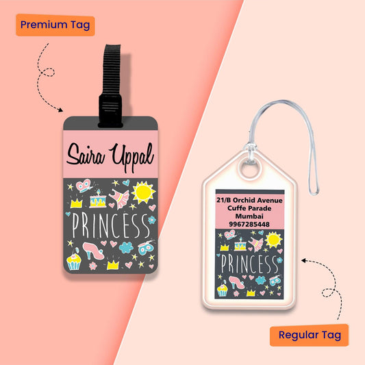 Personalized Bag Tags for Kids - Set of 5 - Princess Design - Chatterbox Labels - Bag Tags