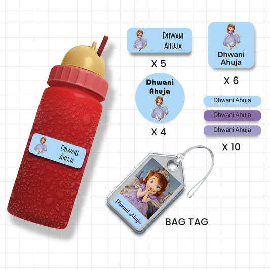 Assorted Shapes Waterproof Labels - Princess Sophia Design - Chatterbox Labels-Personalised Waterproof Stickers - Opaque