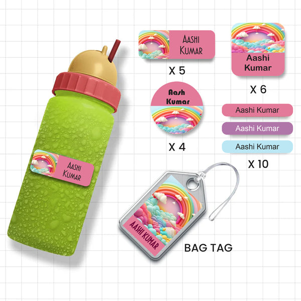 Assorted Shapes Waterproof Labels - Rainbow Colours Theme