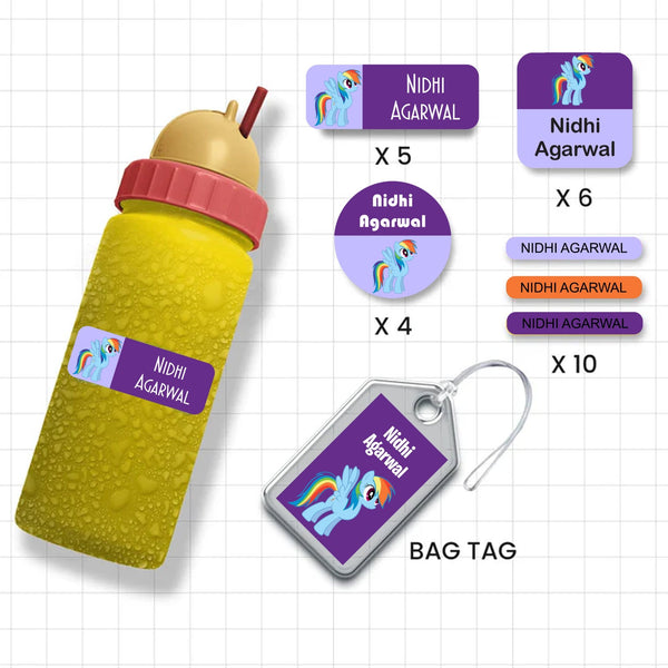 Assorted Shapes Waterproof Labels - Rainbow Dash Theme - Chatterbox Labels - Personalised Waterproof Stickers - Opaque