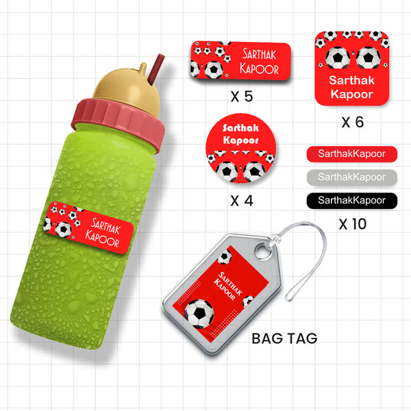 Assorted Shapes Waterproof Labels - Red Football Theme